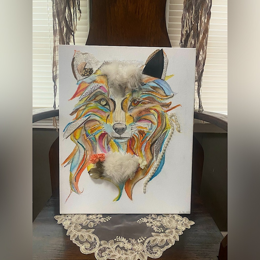 “Prism of the fox” OOAK Handpainted Watercolor on Canvas Forest Fox 16x20 - Picture 2 of 3